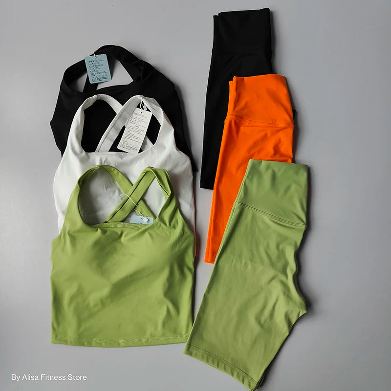 Ensemble de Yoga 2 pièces pour femmes, soutien-gorge de sport d'entraînement, vêtements de sport, Fitness, manches longues, haut court, short taille haute, combinaisons de sport