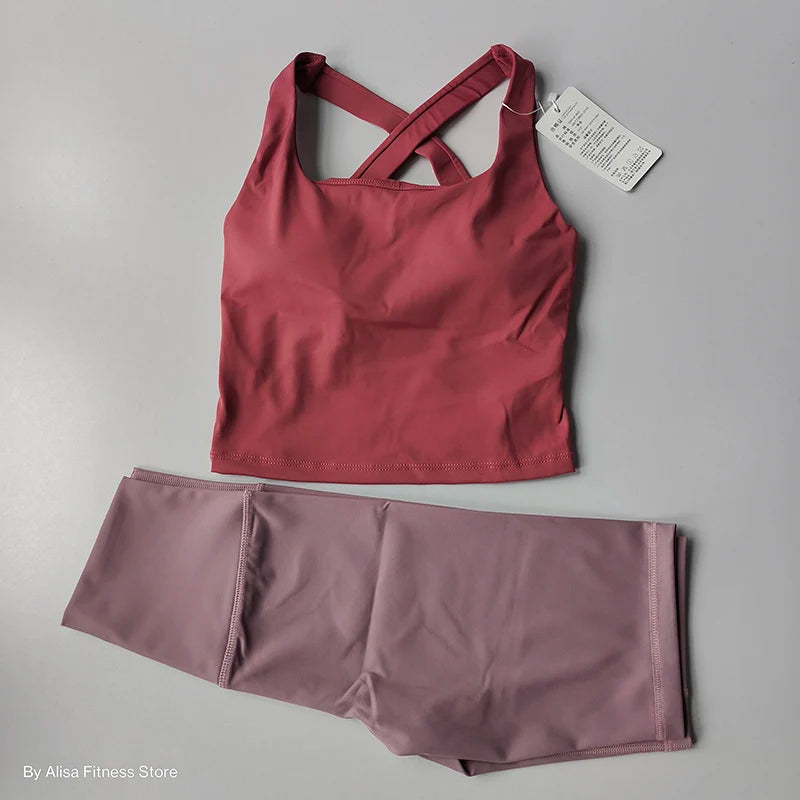 Ensemble de Yoga 2 pièces pour femmes, soutien-gorge de sport d'entraînement, vêtements de sport, Fitness, manches longues, haut court, short taille haute, combinaisons de sport