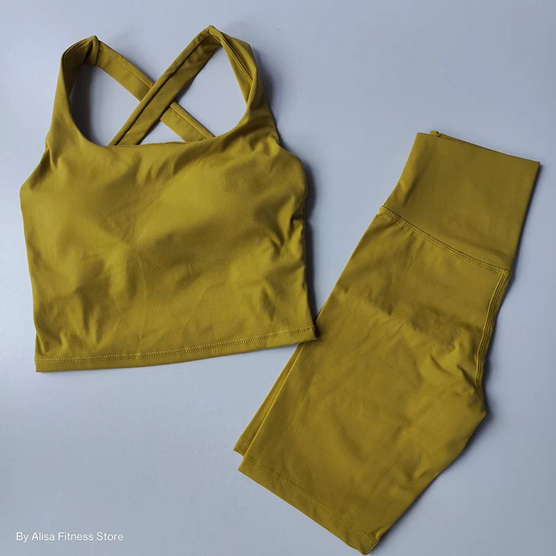 Ensemble de Yoga 2 pièces pour femmes, soutien-gorge de sport d'entraînement, vêtements de sport, Fitness, manches longues, haut court, short taille haute, combinaisons de sport