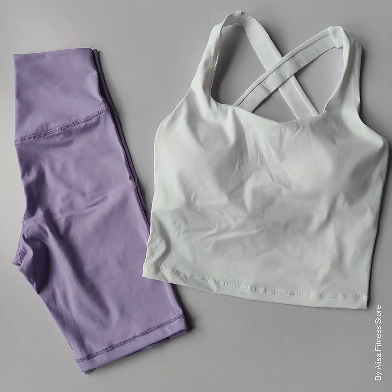 Ensemble de Yoga 2 pièces pour femmes, soutien-gorge de sport d'entraînement, vêtements de sport, Fitness, manches longues, haut court, short taille haute, combinaisons de sport