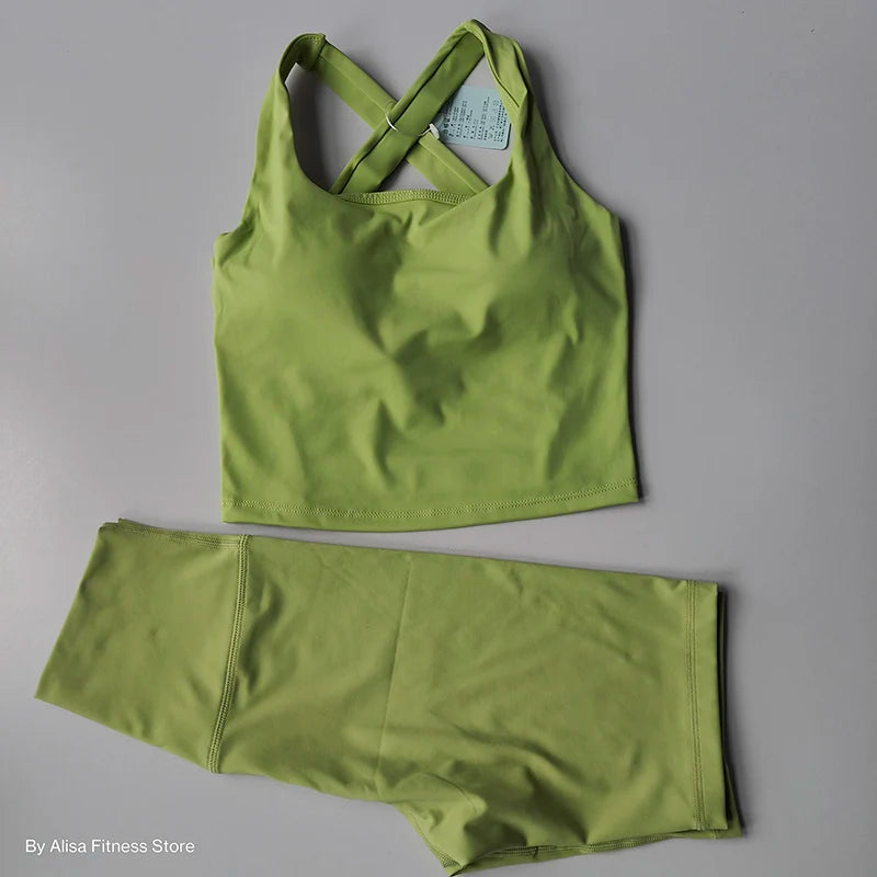 Ensemble de Yoga 2 pièces pour femmes, soutien-gorge de sport d'entraînement, vêtements de sport, Fitness, manches longues, haut court, short taille haute, combinaisons de sport